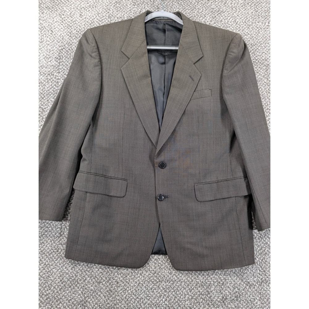 Dario di Napoli Mens 39R Pure Wool Blazer Brown Micro Check Sport Coat 2 Button